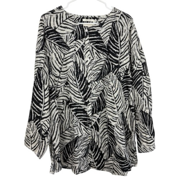 Cynthia Rowley Tops - Cynthia Rowley 100% Linen 1X Leaf-Print Button Up Graphic Coastal Palm Springs
